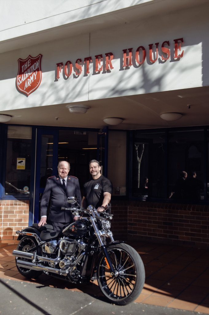 Gary Masters from the Salvation Army (L) and Nigel Keough from Harley-Davidson