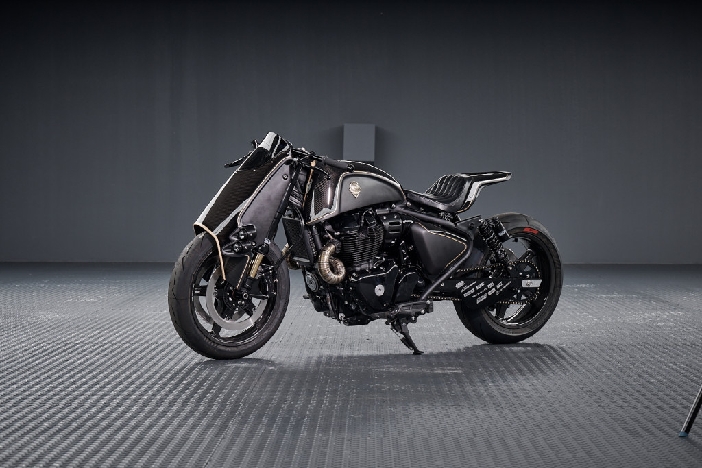 The Royal Enfield Shotgun 650 x Rough Crafts is based in this Caliber Royale custom motorcycle unveiled at EICMA 2025